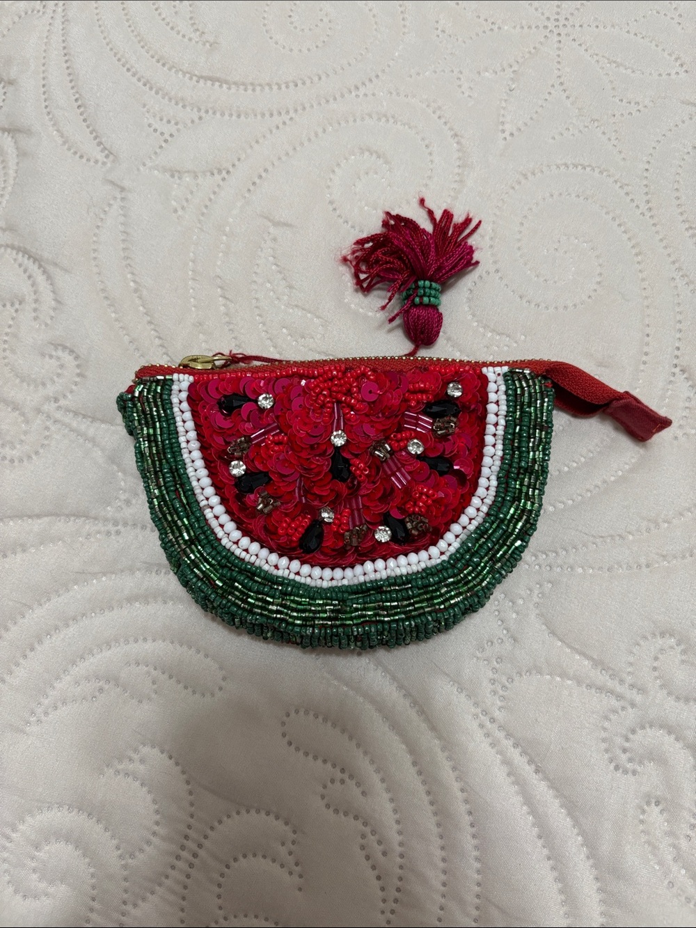 Anthropologie Red & Green Beaded Watermelon Coin Purse